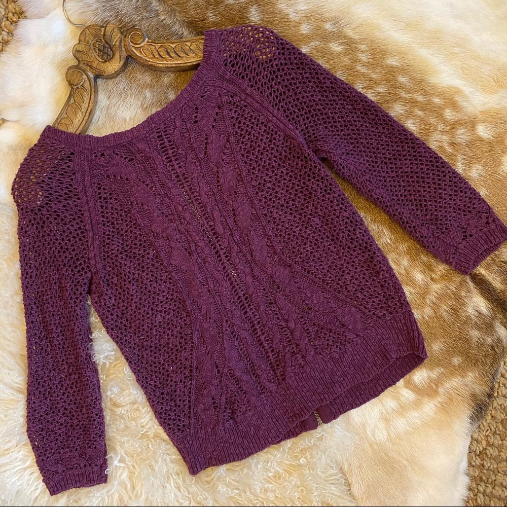 LUCKY BRAND Reversible Open Crochet Knit Sweater